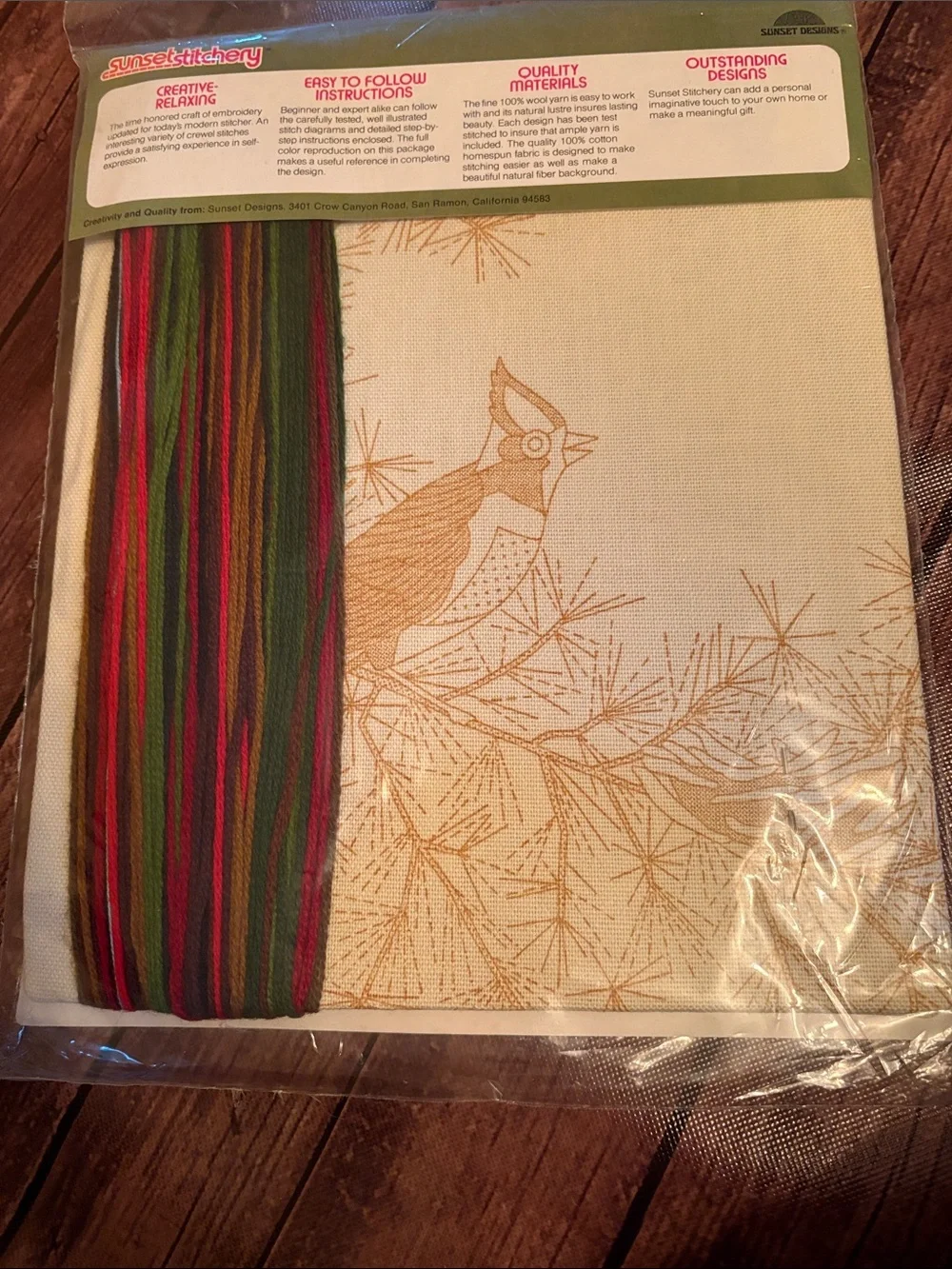 NWT Sunset Stitchery Cardinal in Evergreens Embroidery Kit
